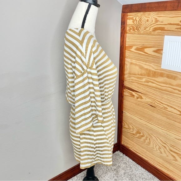Urban Outfitters Ribbed Striped Surplice V-Neck Romper Gold Yellow White Small - Picture 3 of 11